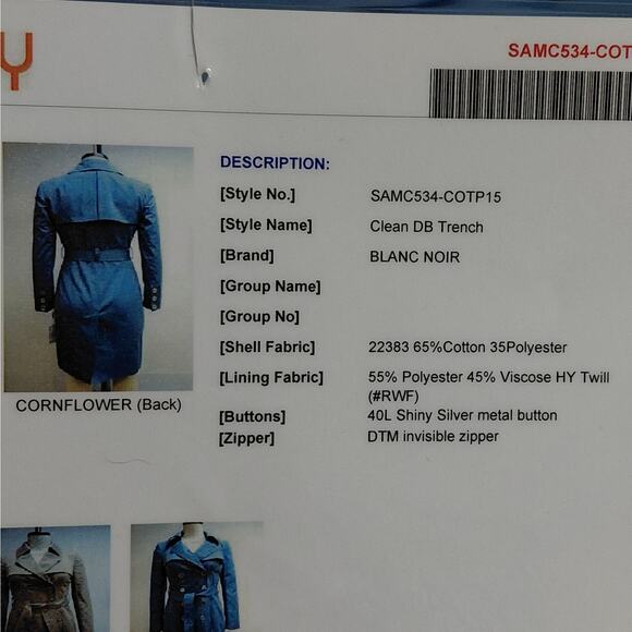 Blanc Noir Womens Trench Coat Small Light Blue Double Breasted Belted Classic - Picture 10 of 10